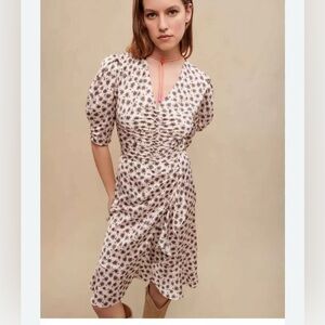 EUC Gorgeous Maje Wrap Ruched Dress Palm Tree Pink EU 36 US Small 🥰